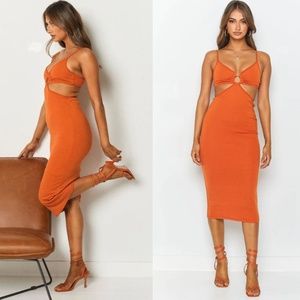 Rust Orange Cutout Midi Dress